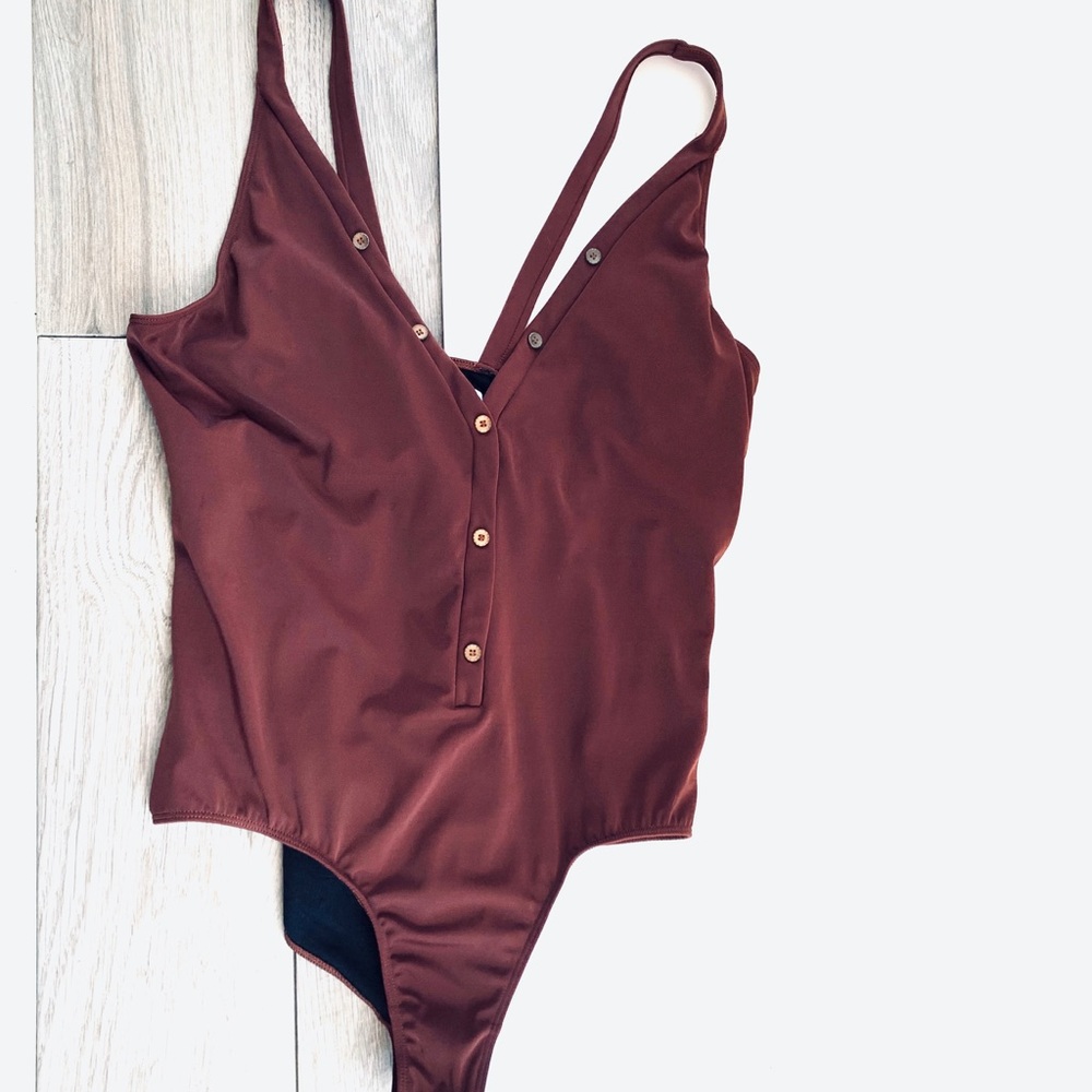 JustFab Deep V High Cut One Piece 2X